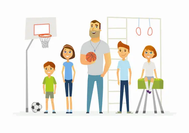 Vector illustration of Physical education lesson at school - modern cartoon people characters illustration