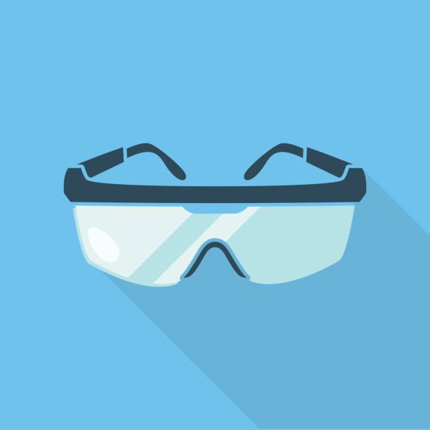 schutzbrille isolierten auf blauen hintergrund mit einem schatten darunter. - gogles stock-grafiken, -clipart, -cartoons und -symbole