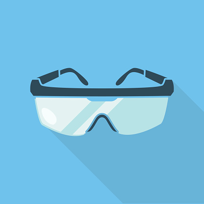 Safety goggles isolated on blue background with a shadow underneath. Flat styled vector illustration.
