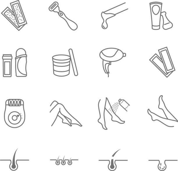 ilustraciones, imágenes clip art, dibujos animados e iconos de stock de conjunto de vectores de iconos de web de depilación - leg waxing