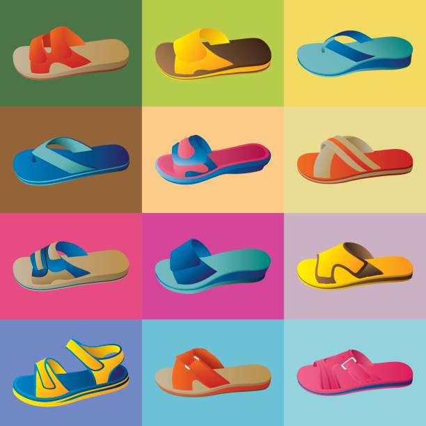 illustrations, cliparts, dessins animés et icônes de pantoufles vector design - summer flip flop clothesline fun