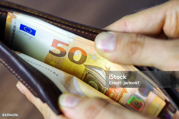 Euros In Wallet Stock Photo - Download Image Now - Wallet, European Union Currency, Currency