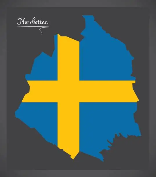 Vector illustration of Norrbotten map of Sweden with Swedish national flag illustration