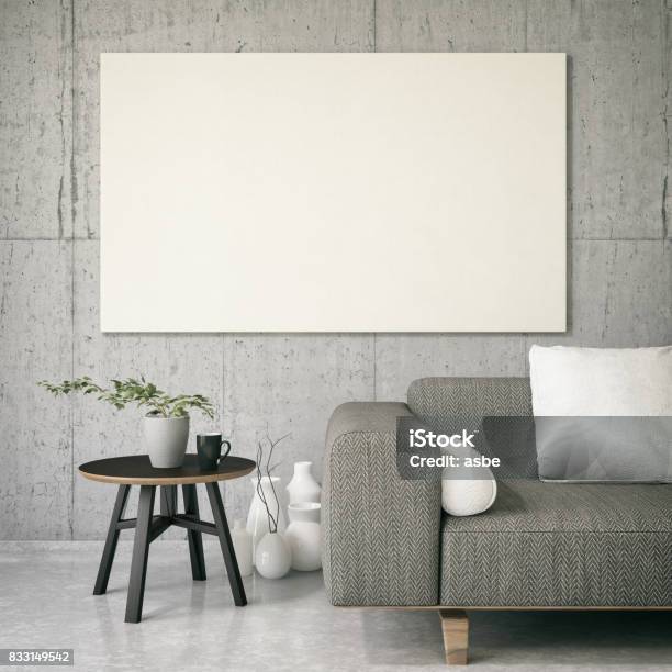 Canvas On Living Rooms Wall Stock Photo - Download Image Now - Artist's Canvas, Picture Frame, Border - Frame