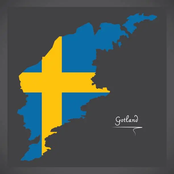 Vector illustration of Gotland map of Sweden with Swedish national flag illustration