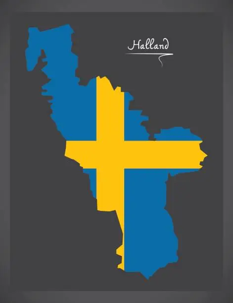 Vector illustration of Halland map of Sweden with Swedish national flag illustration