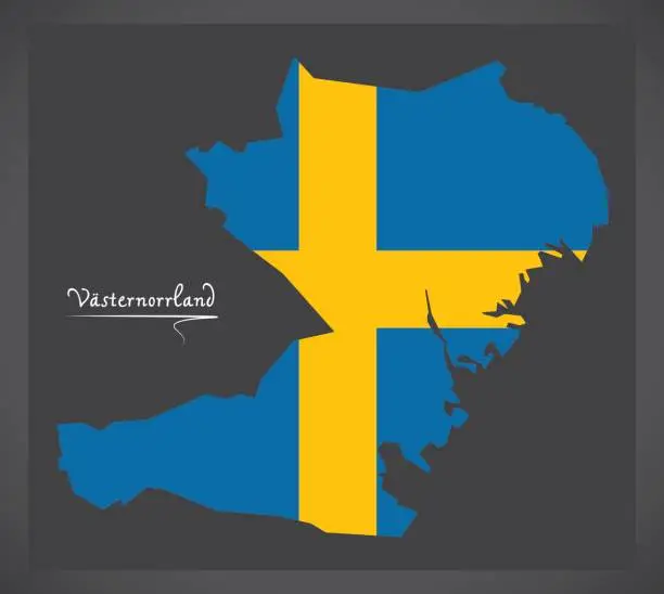 Vector illustration of Vasternorrland map of Sweden with Swedish national flag illustration