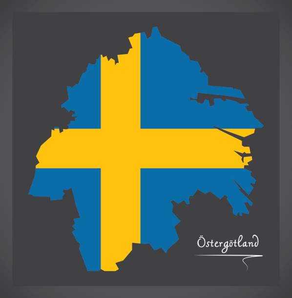 Ostergotland map of Sweden with Swedish national flag illustration Ostergotland map of Sweden with Swedish national flag illustration ostergotland stock illustrations