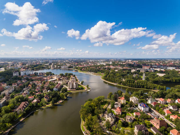 Upper Lake, top view Top view of the bridge of Upper Lake in Kaliningrad, Russia kaliningrad stock pictures, royalty-free photos & images