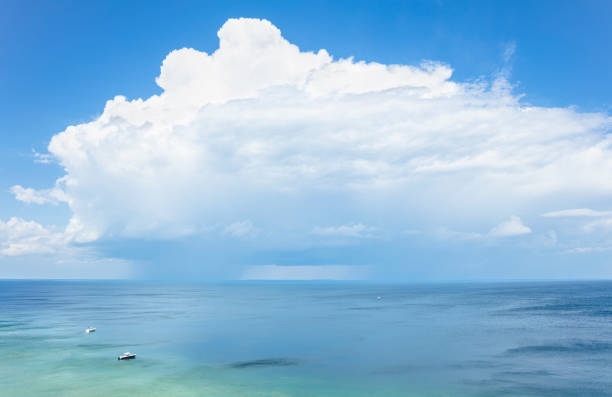 Rain clod over Lake Huron, view from Mackinac Island shore, Northen Michigan, USA