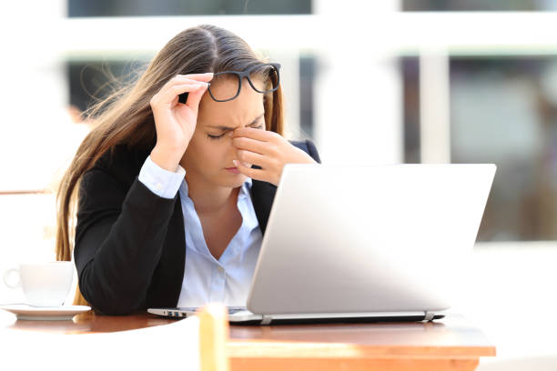 istock Tired worker suffering eyestrain in a coffee shop 833171500