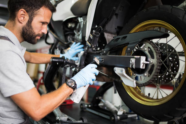 At motorcycle servicess stock photo