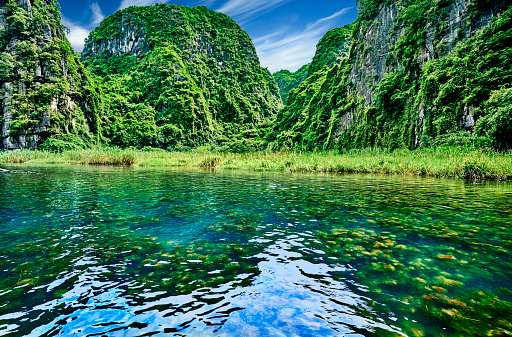 beautiful green limestone mountains in vietnam asia.