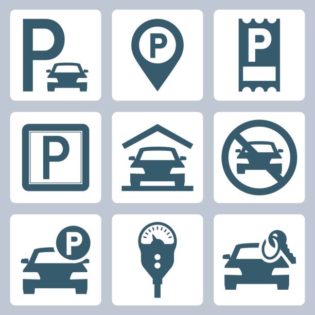 Parking related vector icon set Parking related vector icon set parking meter stock illustrations