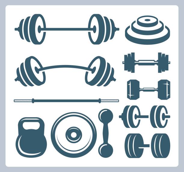 Set of sport weights for bodybuilding, fitness and weightlifting Set of sport weights for bodybuilding, fitness and weightlifting dumbbell silhouette stock illustrations