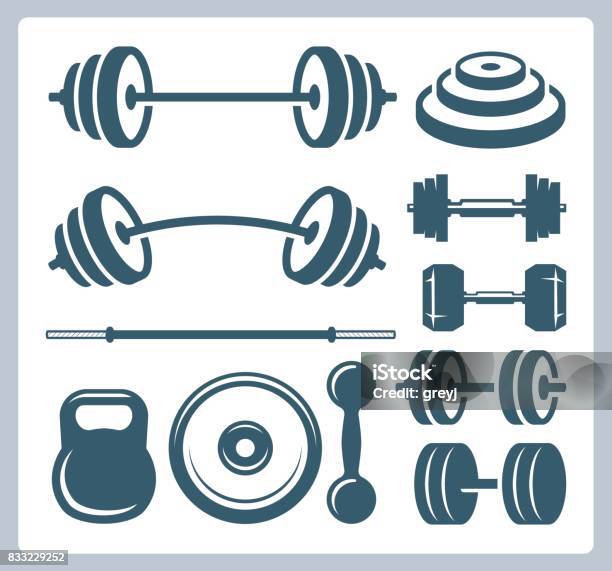 Set Of Sport Weights For Bodybuilding Fitness And Weightlifting Stock Illustration - Download Image Now