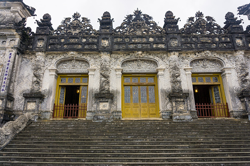 The front of Khai Dinh tomb in Hue Vietnam