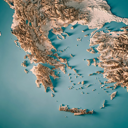 3D Render of a Topographic Map of Greece.\nAll source data is in the public domain.\nRelief texture and Rivers: SRTM data courtesy of USGS. URL of source image: \nhttps://e4ftl01.cr.usgs.gov//MODV6_Dal_D/SRTM/SRTMGL1.003/2000.02.11/\nWater texture: SRTM Water Body SWDB:\nhttps://dds.cr.usgs.gov/srtm/version2_1/SWBD/