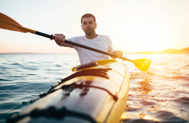 istock Man kayaker paddling the kayak 833246986