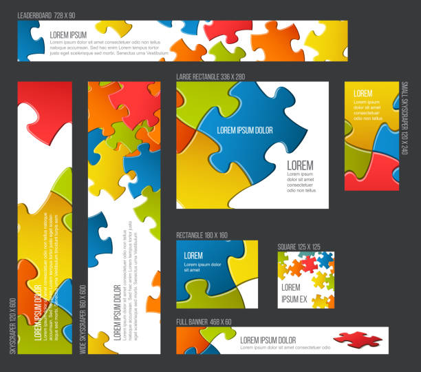 Banner templates collection with abstract puzzle background Vector Banner templates collection with collorful puzzle background puzzle backgrounds stock illustrations