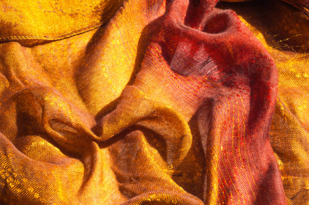 istock The texture of wool fabric yellow red golden 833253012