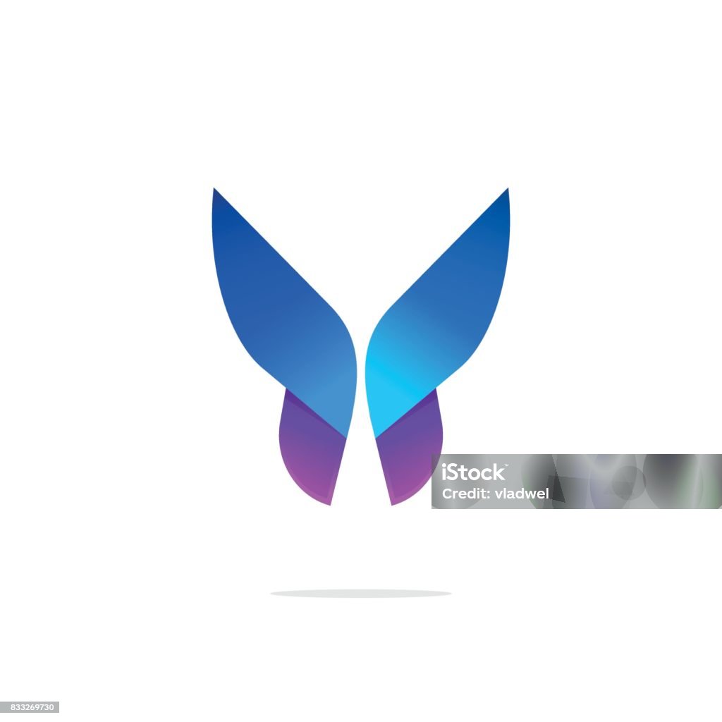 Butterfly colorful icon template with gradient on wings Butterfly colorful icon template with gradient on wings, abstract purple butterfly shape in blue and violet colors, elegant modern vector butterfly element design for business card, brand or identity Logo stock vector