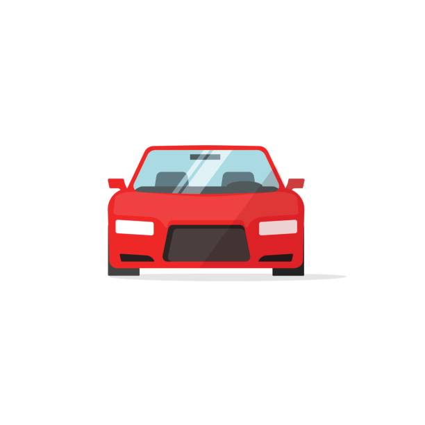 ilustraciones, imágenes clip art, dibujos animados e iconos de stock de coche icon color rojo vector, auto aislados, automóvil vista frontal - vista de frente