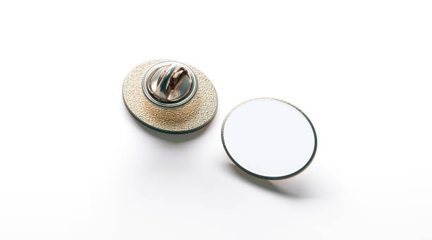 istock Blank white ellipse gold lapel badge mock up, front back 833270038