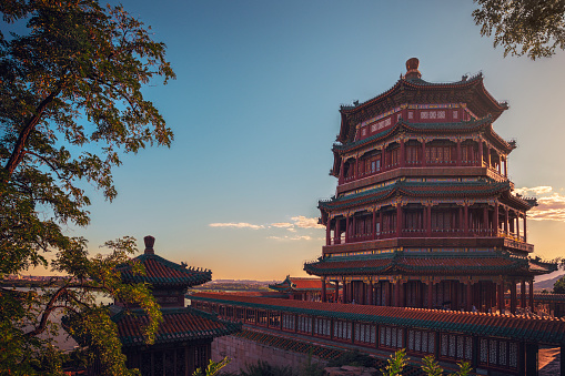 Tower of Buddhist Incense (Foxiangge), a temple building in the Summer Palace complex in Beijing, China.