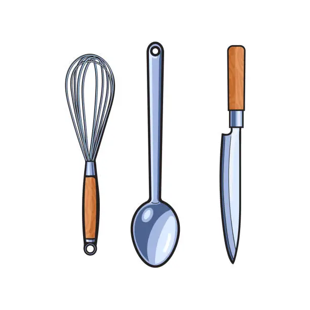 Vector illustration of vector kitchen utensil cartoon sketch set