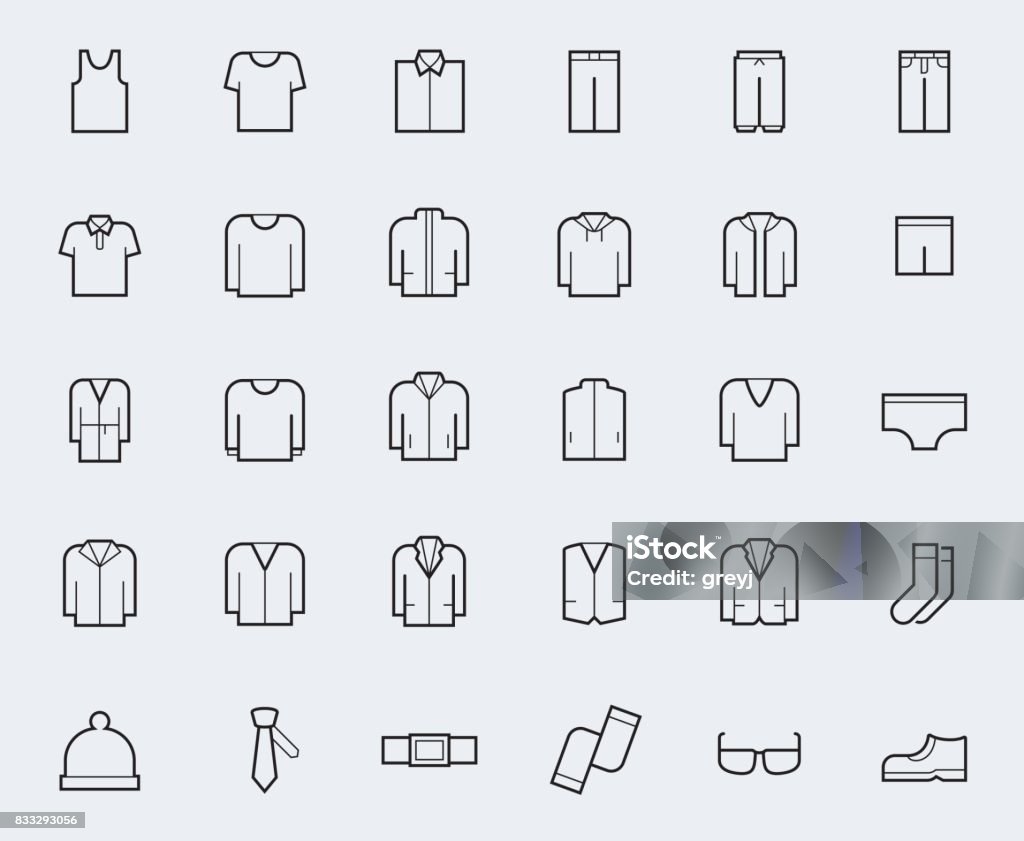Men&#39;s clothing icons in thin line style Icon Symbol stock vector