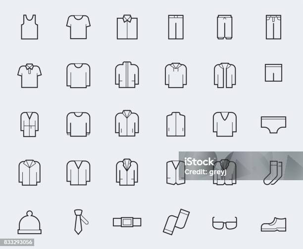 Men39s Clothing Icons In Thin Line Style Stock Illustration - Download Image Now - Icon Symbol, T-Shirt, Sock