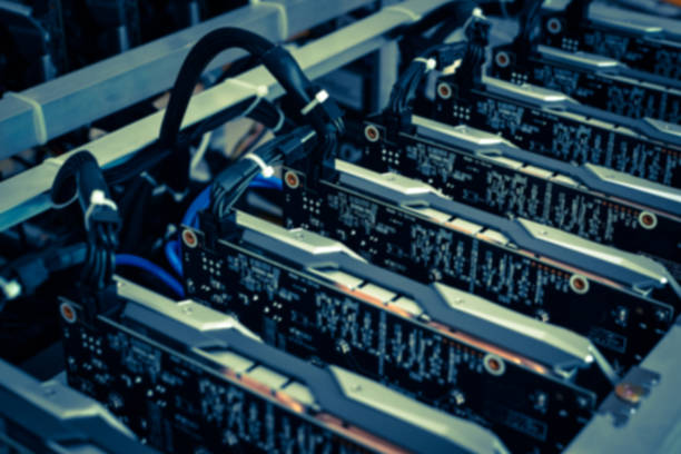 Cryptocurrency background (mining rig) - defocus Cryptocurrency background (mining rig) - defocus cryptocurrency mining stock pictures, royalty-free photos & images