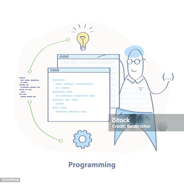 Programming Coding Illustration Concept Cartoon Programmer With Laptop ...