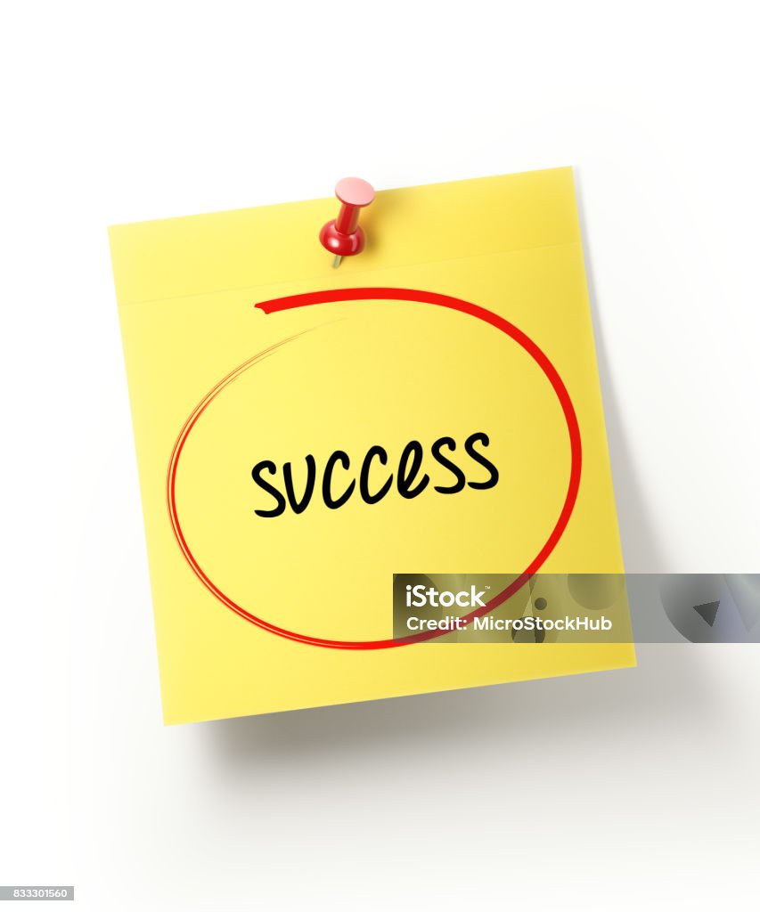 Success Sticky Note Yellow Sticky Note With Success Message And Red Push Pin On White Stock ...