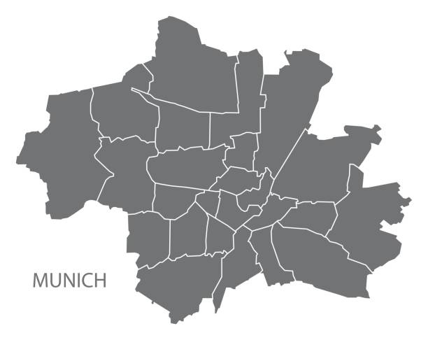 stockillustraties, clipart, cartoons en iconen met de plattegrond van de stad van münchen met boroughs grijs illustratie silhouet vorm - münchen