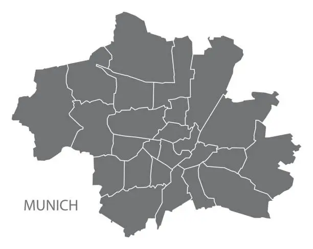 Vector illustration of Munich city map with boroughs grey illustration silhouette shape