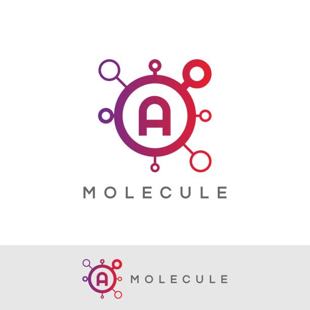 molecule initial Letter A icon design icon template with molecule element stranded stock illustrations