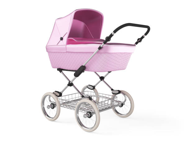 istock Vintage pink color design baby stroller. 3d render 833313238