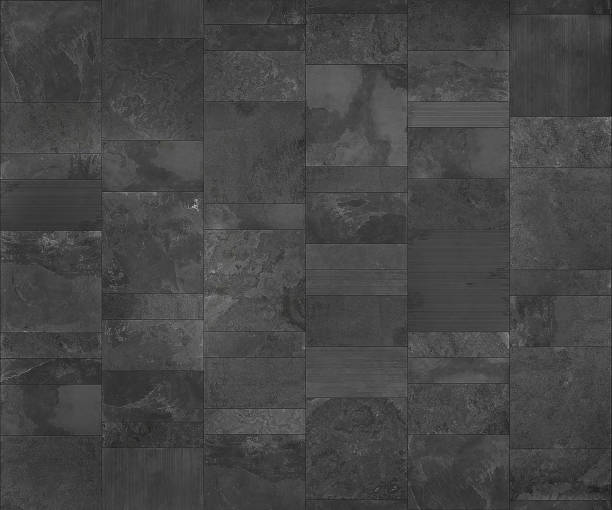 telha de ardósia textura cerâmica, sem costura, mapa de cinza escuro para gráficos 3d - seamless tile fotos - fotografias e filmes do acervo