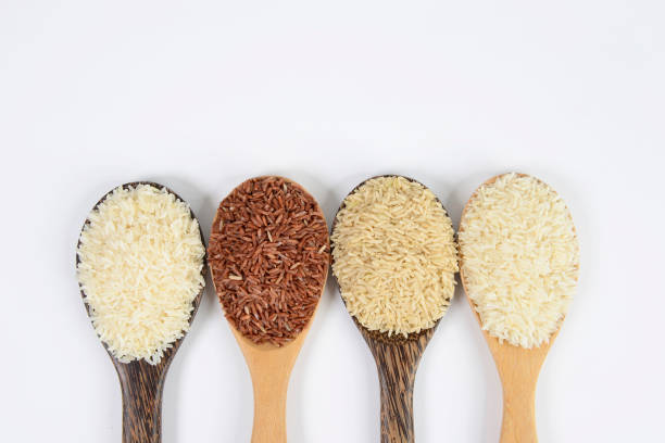 istock Set of rice collection on ladle isolated on white background. 833343010