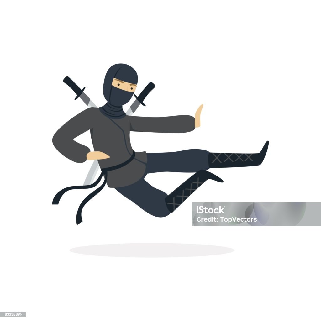 Vetores de Personagem De Assassino Ninja Em Um Traje Completo Preto Pulando  Com Espadas Katana Nas Costas Arte Marcial Japonesa Vector Ilustração e  mais imagens de Adulto - iStock