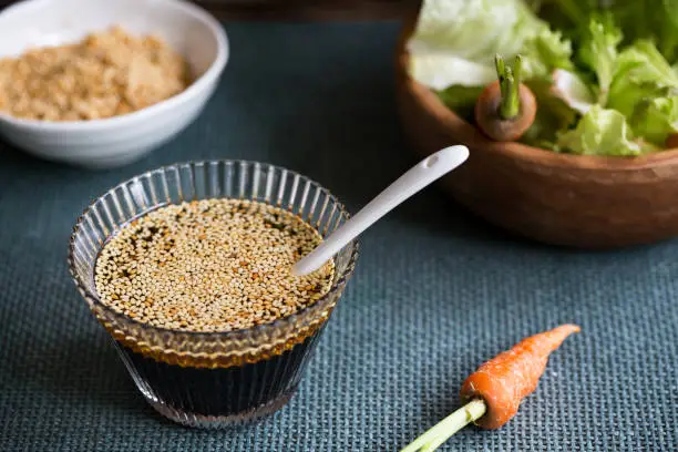 Homemade Japanese Soysauce with toasted Sesame salad dressing