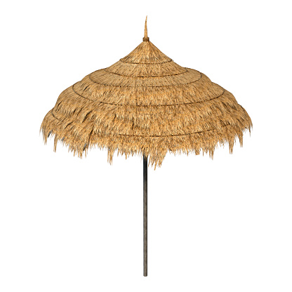 3D rendering of a straw umbrella isolated on white background