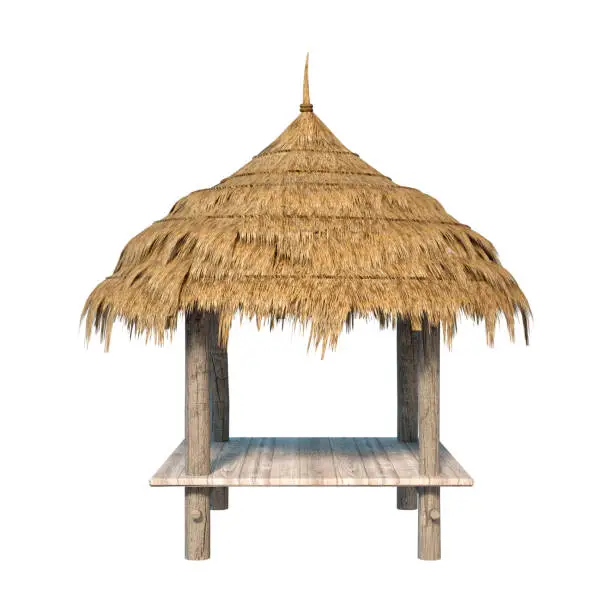 3D rendering of a straw pavilion isolated on white background