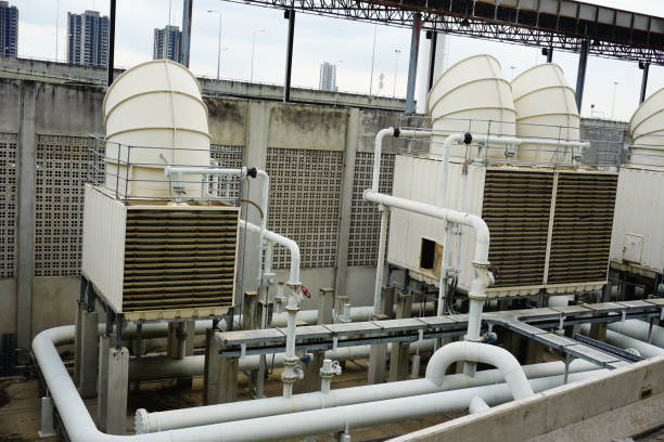 istock Cooling tower on the roof floor, Cooling system 833494124