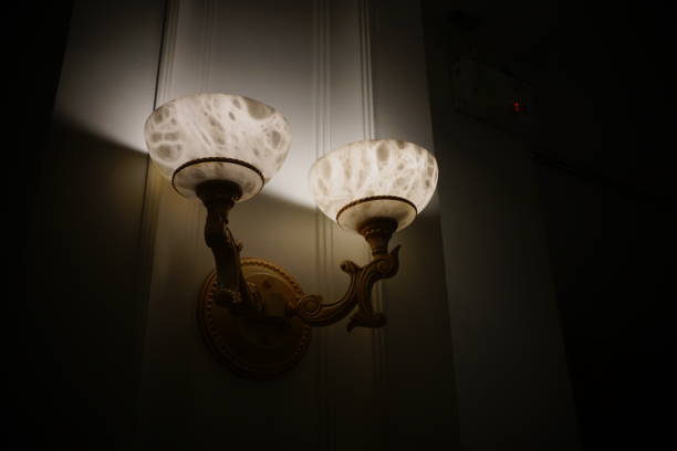istock Antique Lighting Fixture Against Old Patterned Wallpaper 833504952