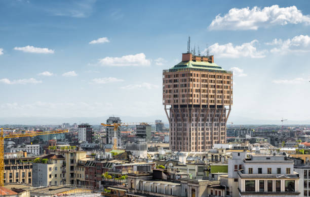 Milan skyline with Velasca Tower stock photo