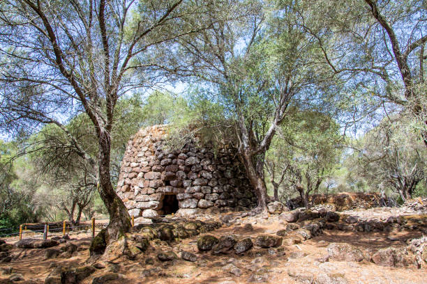 un nuraghe nel santuario nuragico di santa cristina, sardegna, italia - nuragic foto e immagini stock