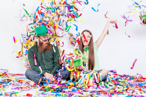 istock Two Funny People Throwing Up Ribbons 833550828